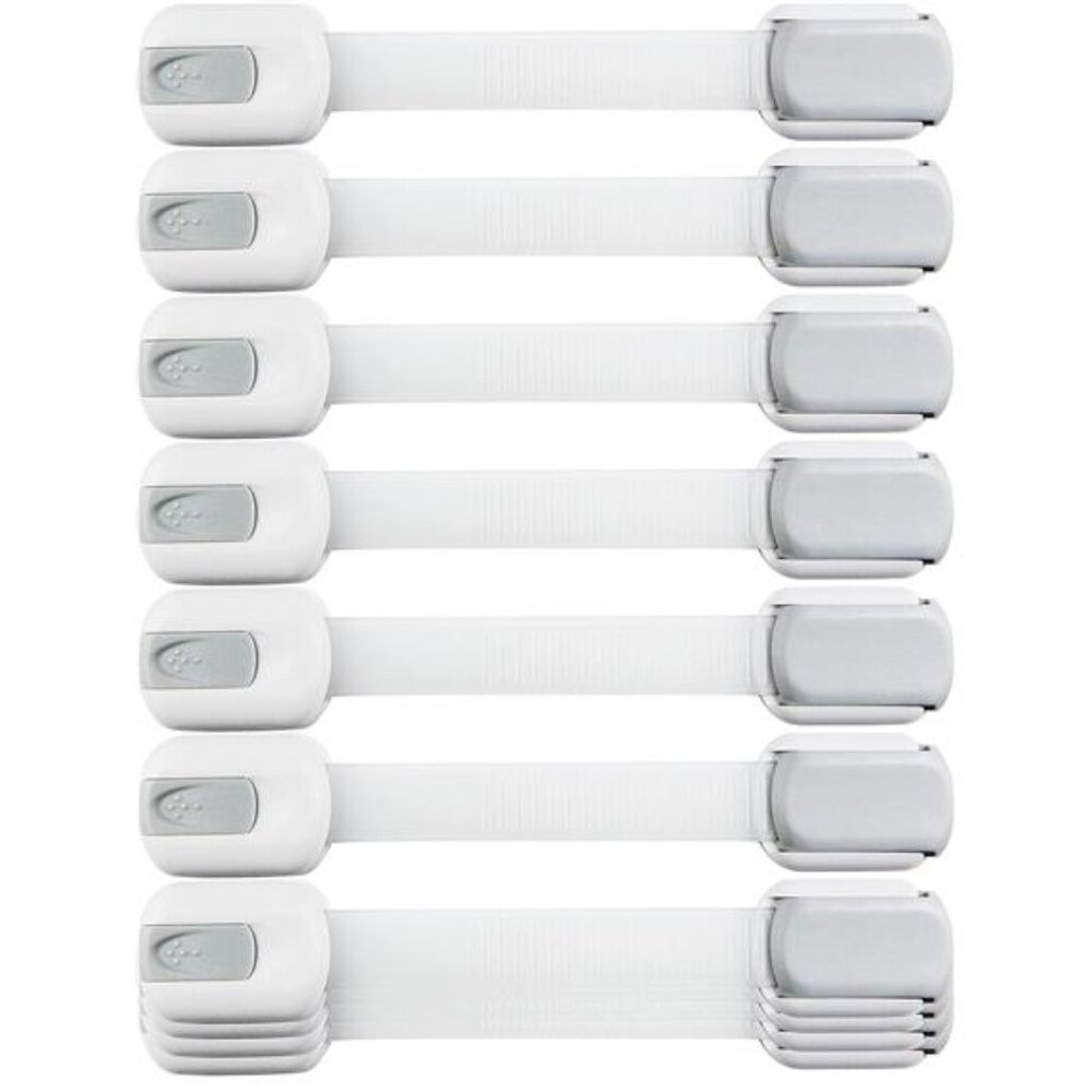 Child Safety Strap Locks (10 Pack) Baby Locks, 3M Adhesive Pads, White/Gray